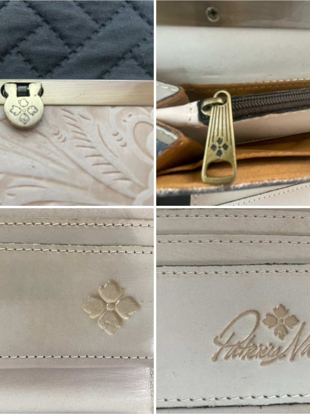 Patricia Nash Cauchi Wallet Chalk White Tooled Leather Western Luxe Cottagecore - Picture 12 of 16